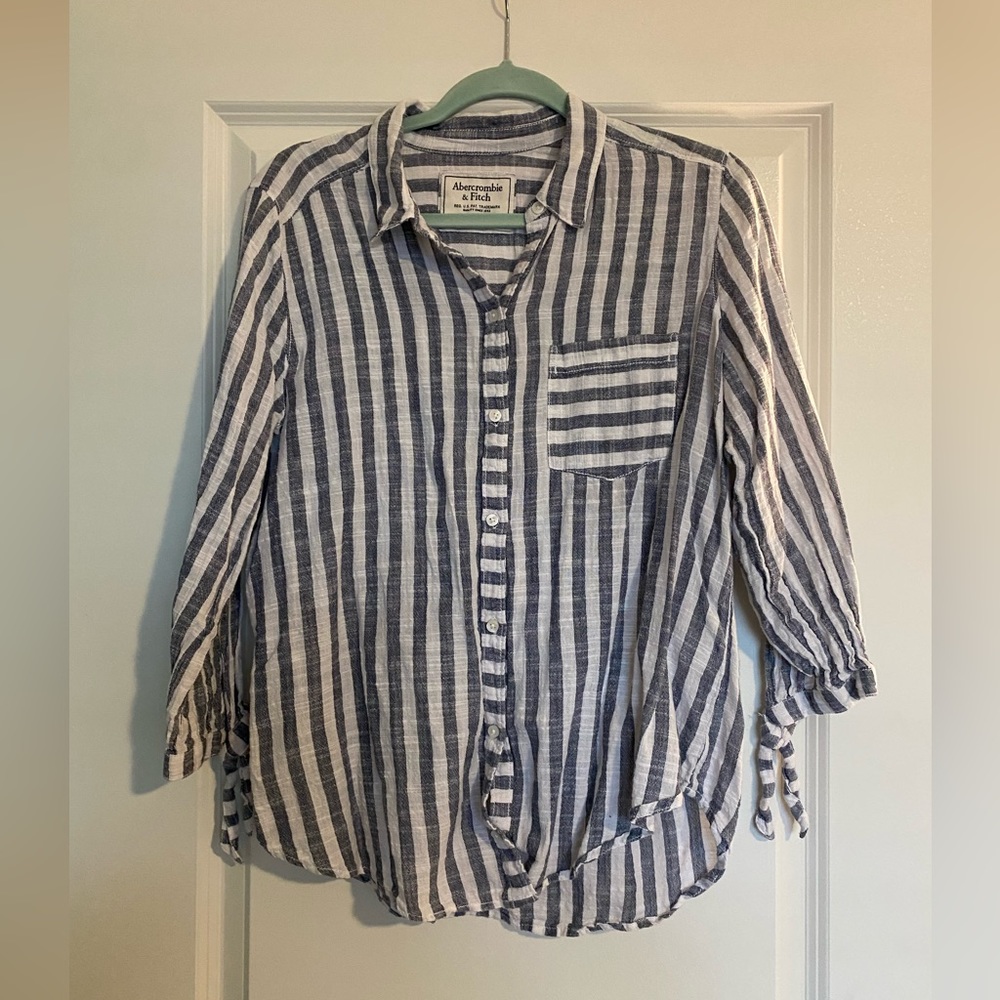 Abercrombie Blue and White Striped Button Down